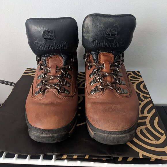 (worn once) Timberland - brown leather waterproof hiking ankle boots - Women's 7 - Picture 2 of 5